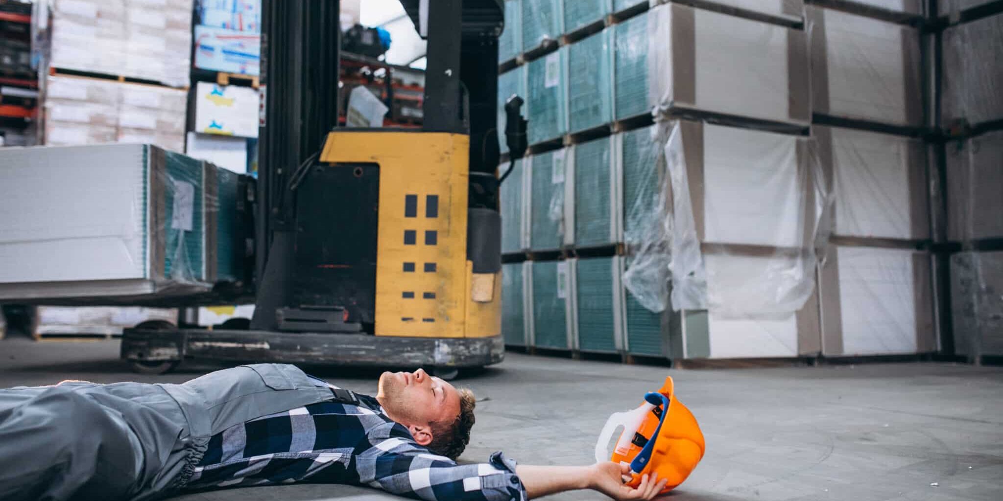 An accident at a warehouse, man on floor