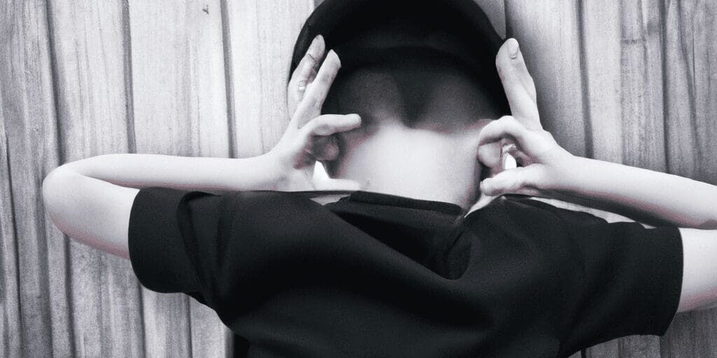 A person sitting on the ground with their hands in their ears.