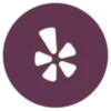 A purple circle with an image of a white logo.