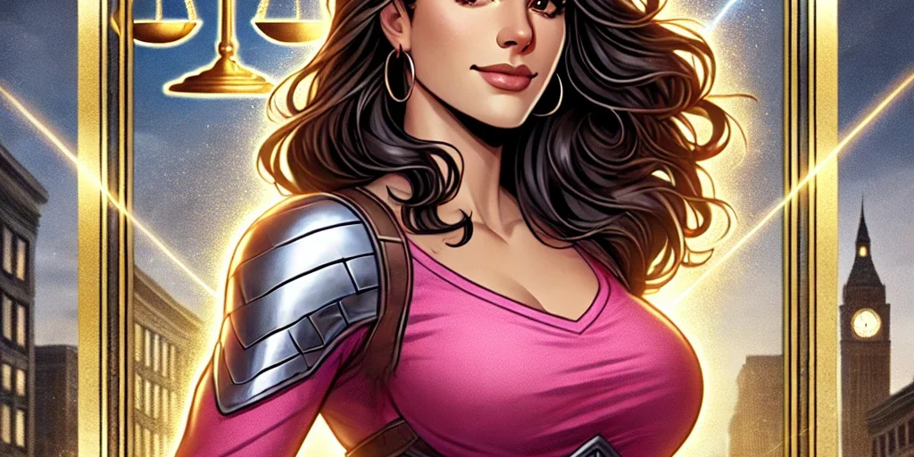 A woman with long hair and a pink top.