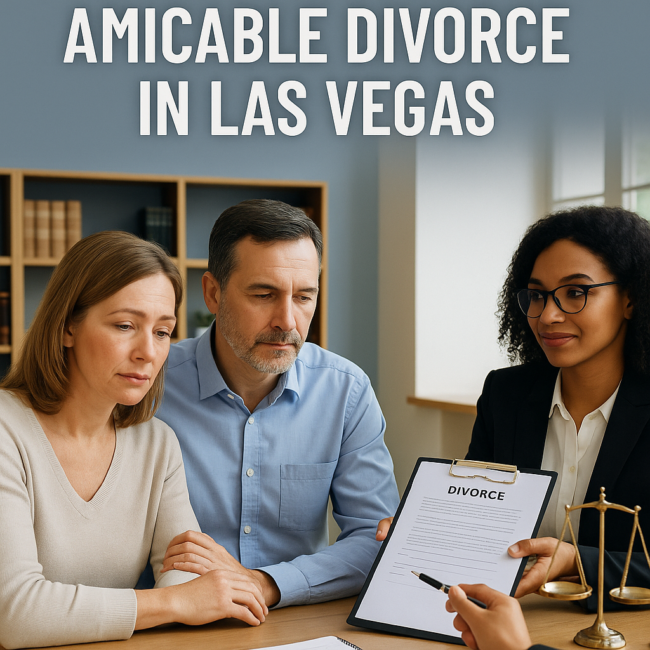 Couple meeting with a lawyer for amicable divorce in Las Vegas