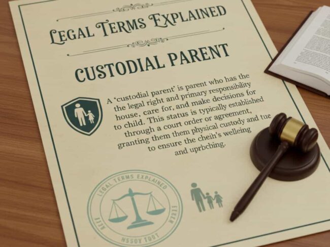 Custodial parent legal definition with gavel.