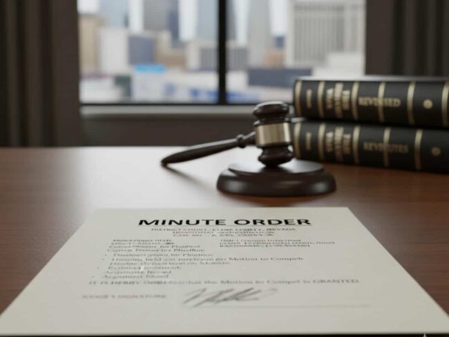 Gavel and minute order on desk.